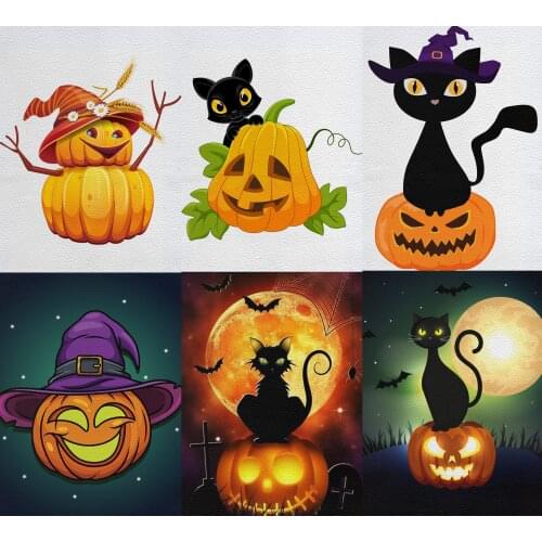 Different Size Halloween Cat Print Artificial Leather Lychee Pattern DIY Bag Handmade Photo Frame Artwork 22X30cm A4