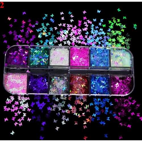 12 Grids Fluorescence Hollow Circle Sequins Neon Round Nail Art Glitter Flakes 3D DIY Colorful Slice Nail Art Decorations