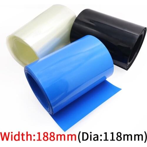Width 188mm PVC Heat Shrink Tube Dia 118mm Lithium Battery Insulated Film Wrap Protection Case Pack Wire Cable Sleeve Black Blue