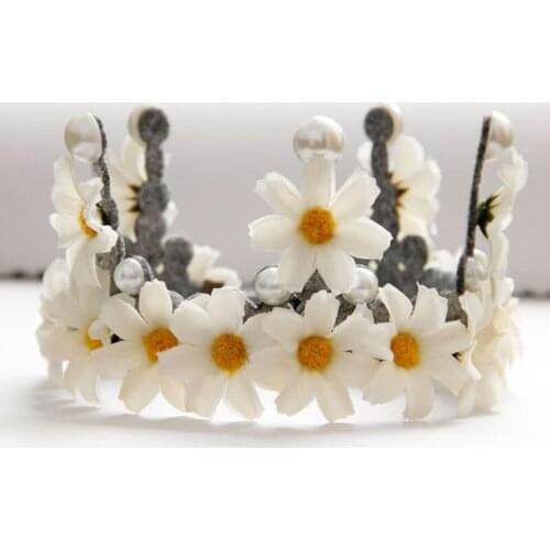 Ivory White Daisy Flower Tiara Pearls Crown Fairy Princess Headband Girls Flower Hairband Bride Wedding Photography Hair Jewelry