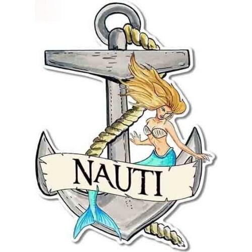 Personality Nauti Anchor with Mermaid Vinyl Decal Sticker Car Truck Boat Cup Cooler Car Sticker Waterproof Graphic Apply To Car