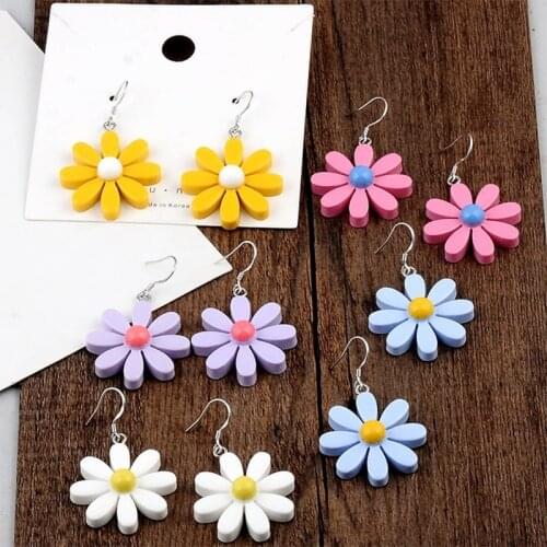 Korean Style Daisy Flower Drop Earrings Cute Acrylic Sunflower Earrings Dangle For Women Girls Lovely Summer Jewelry Brincos