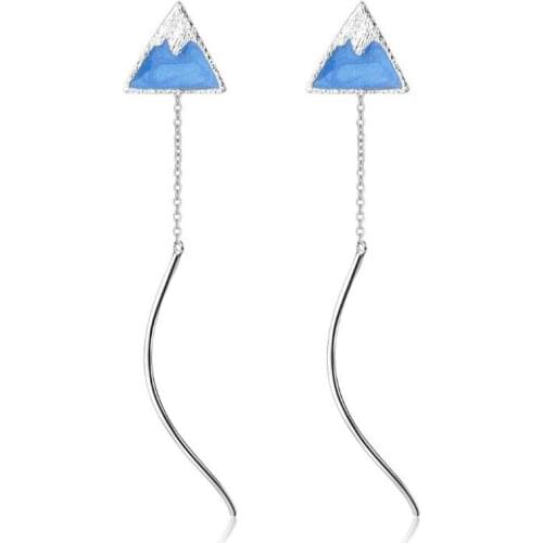 New Personality Blue Epoxy Personality 925 Sterling Silver Jewelry Tringle Wave Fresh Mountain Women Dangle Earrings SE678