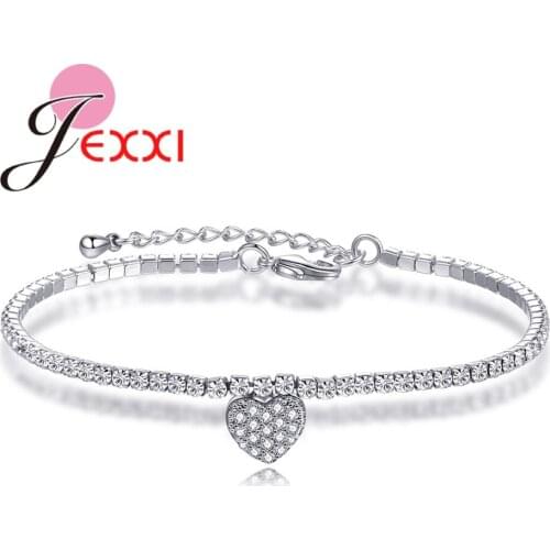 Real Genuine 925 Sterling Silver Bracelet For Women Heart Shape Korean Style Pendant Bracelet White/Rose Gold For Selection