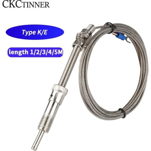 1-5m M12 Type E/K Compression Spring Shielded Wire Thermocouple Temperature Sensor For Temperature Controller
