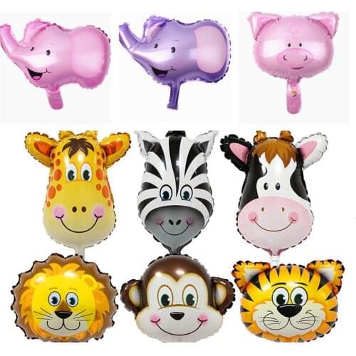 1000pcs Medium Size Head Helium Foil Balloons Birthday Party Monkey Tiger Zebra Deer Cow Animal Safari Party Theme Air Balloons