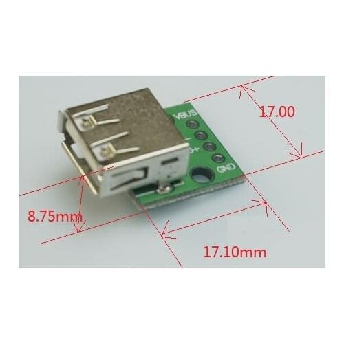 2pcs DIY USB 2.0 Type A Receptacle Female Socket to DIP 4 Pin Through Holes PCB Adapter Connector 2.54 mm Soldered Converter