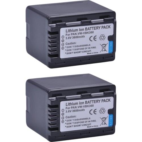 2pcs VW-VBK360 VBK360 Battery for Panasonic HC-V10, HC-V100, HC-V100M, HC-V500, HC-V500M, HC-V700, HC-V700M, HDC-HS60, HDC-HS80