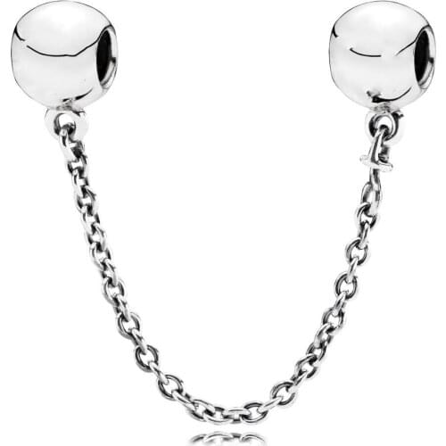 2020 Real 925 Sterling Silver Daisy Flower Safety Chain Charm Fit pandora Bracelet Bangle Heart Safety Chain pendant DIY jewelry