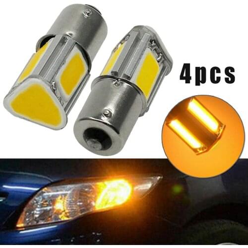 4pcs Car Amber 1156 G18 BA15s 4 COB LED Car Tail Brake Bulbs Turn Signal Light Auto Bcakup Reverse Lamp 12V DC