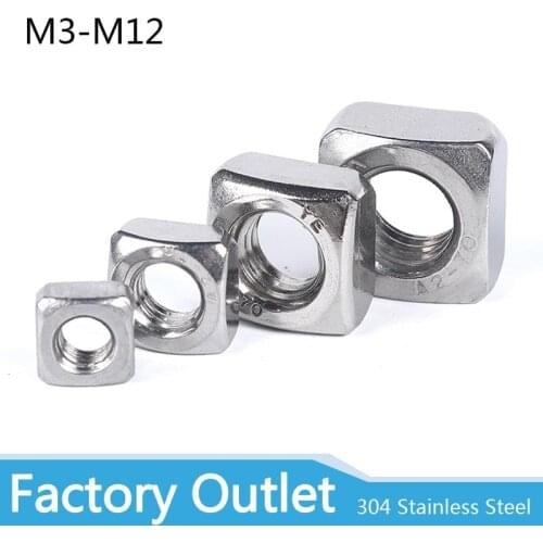 5/50pcs High Quality M3 M4 M5 M6 M8 M10 M12 DIN557 GB39 304 A2-70 Stainless Steel Metric Threaded Square Nut Foursquare Quadrate