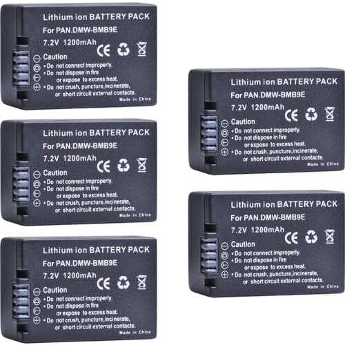 5pc 1200mAH DMW-BMB9 DMW-BMB9E DMW BMB9 Li-ion Battery for Panasonic Lumix DMC FZ40K FZ45K FZ47K FZ48K FZ60 FZ70 FZ100 FZ150