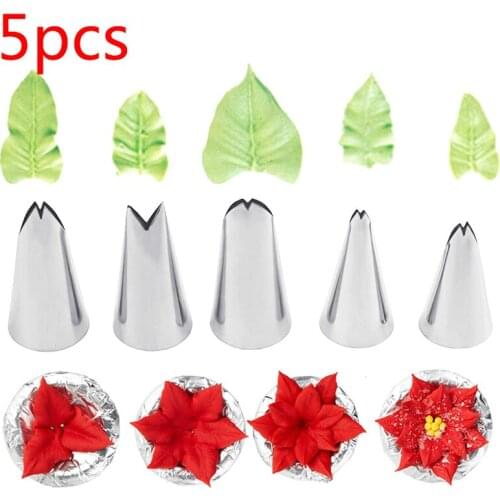 5Pcs Set Leaves Nozzles Stainless Steel Icing Piping Nozzles Tips Pastry Tips For Fondant Cake Baking Decorating Tools
