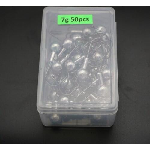 50PCS 7g Lead Jig Head Hook Bait Hooks 7G Colorless Sea Jighead Hook Jigging Glowing Fishing Tackle with Box