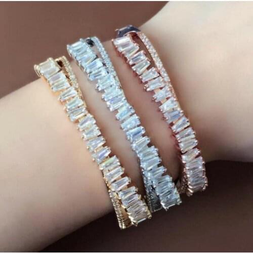 AAA Cubic Zirconia New Designer Top Accessories Fashion Unique Bangle and Ring Sets Women Baguette bracelet bangle P0300
