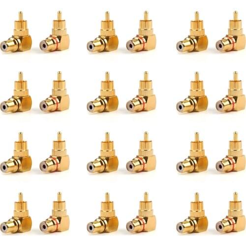 Artudatech 24 Pcs RCA Right Angle Connector Plug Adapters M/F Male To Female 90 Degree Jack Parts