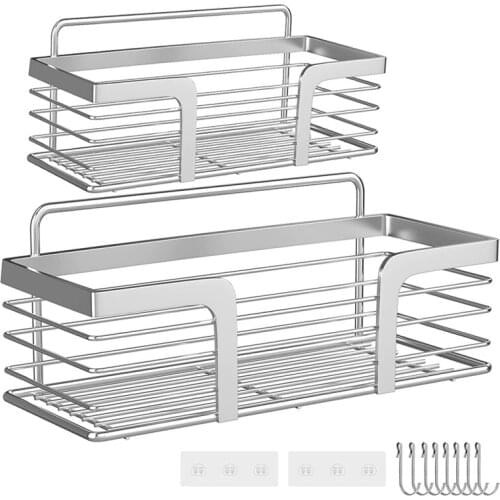 AT69 -Shower Caddy 2 Pack, Rustproof Bathroom Storage with 8 Hooks for Hanging Towel Razor Bath Sponge Brush,Shower Organizer