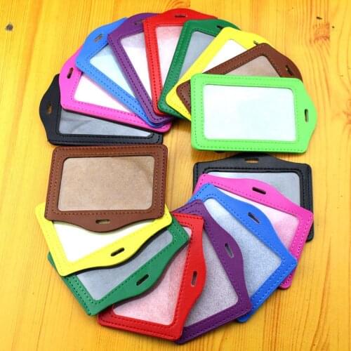 PU Leather Pocket ID Card Pass Badge Holders Case With Neck Strap Lanyard Horizontal/vertical Card Holder Badge Holder Random