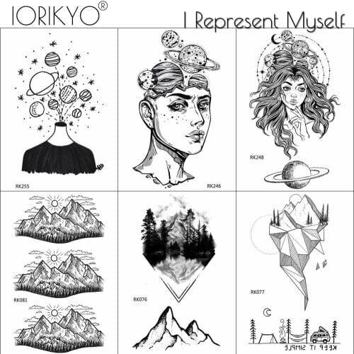 Black Triangle Peak Temporary Tattoo Women Body Arm Hands Men Tattoo Stickers Universe 3D Vase Hill Fake Tatoos Small Makeup Tip