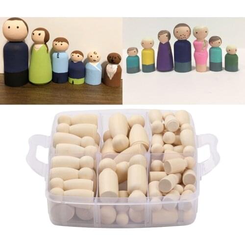 50Pcs Wooden Peg Dolls Unfinished Women Men Peg Dolls for Craft DIY, 65, 53, 43, 33mm Natural Wood Tiny Dolls Body Peg People