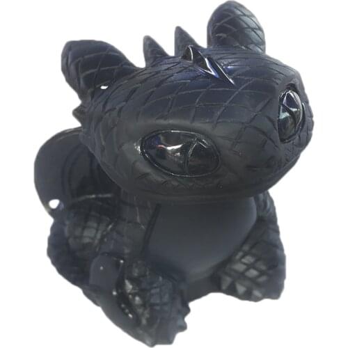 Wholesale Natural Obsidian Toothless Dragon Hand Carved Quartz Crystal Figurine Healing Crystal Stone Crafts Home Decoration