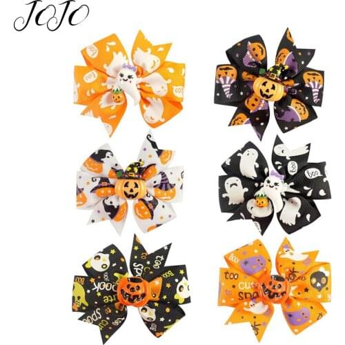 JOJO BOWS 4pcs Party Holiday DIY Decoration Halloween Printed Accessories For Craft DIY Hair Bows Clip Material Hair Accessories