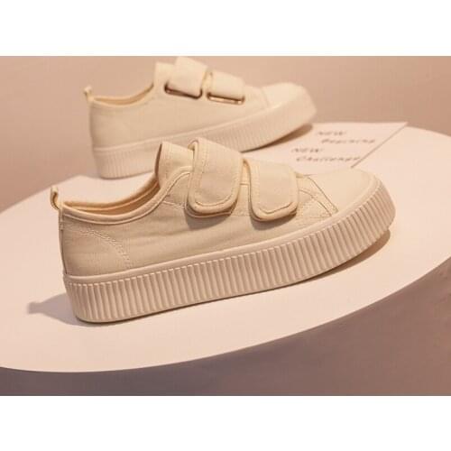 Comfy Walking Sneakers Casual Shoes Fashion Black Leisure Woman Canvas Shoes Flats Velcro Sneakers With Platform Tenis Feminino