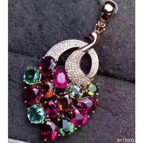 KJJEAXCMY Fine Jewelry 925 Sterling Silver Inlaid Natural Tourmaline Female Pendant Necklace Beautiful Support Test