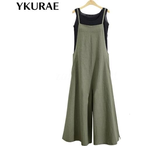 Women Fashion Sleeveless Straps Wide Leg Pants Rompers Summer Jumpsuits Casual Long Overalls Vintage Suspenders 5XL FL344