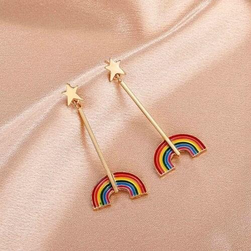 Korean Fashion Rainbow Earrings for Women Cute Gold Metal Hanging Drop Earrings Jewelry Accessories 2021 Womens Earring Gifts