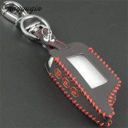Jingyuqin B9/B6 LCD Hand-Made Leather Key Cover for Starline B9/B91/B6/B61/A91/A61/V7 Keychain Car Remote 2 Way Alarm fob Case