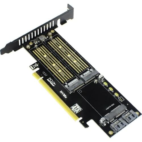 M.2 SSD to PCIE 3.0 X16 Adapter M Key B Key mSATA PCI Express 3.0 for NVME m.2 SSD&m.2 AHCI & mSATA 3 in 1 Converter
