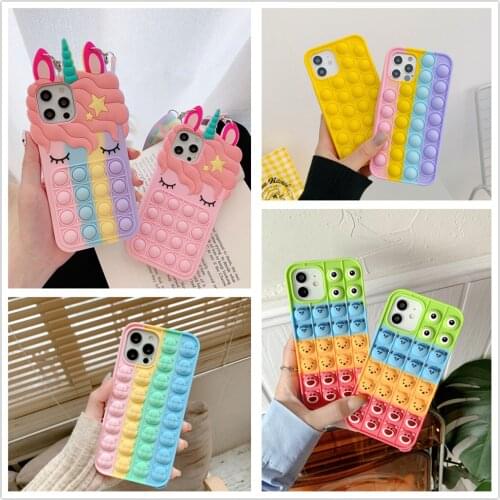 Rainbow Silicone Phone Case For iphone 13 XR XS 11 12Pro Max XR 7 8 Plus Soft Cover Pop Fidget Toys Push Bubble Reliver Stress