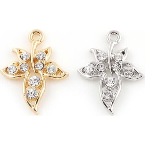 Newest 20Pcs Silver Gold Colors Alloy Metal Crystal Maple Charms Pendant DIY Handmade Necklace Crafts