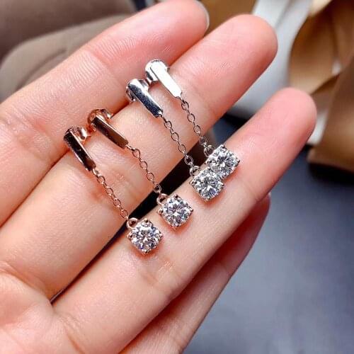 2020 new style round Moissanite stud earrings with chain 5mmx5mm size shiny gem GRA certificate real 925 silver birthday gift