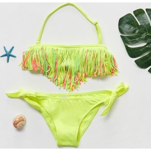 5~16Y Girls Tassel Style Swimwear Teenager Girls swimsuit Children swimwear Kids Bikini Sets Biquini Infantil-ST9016