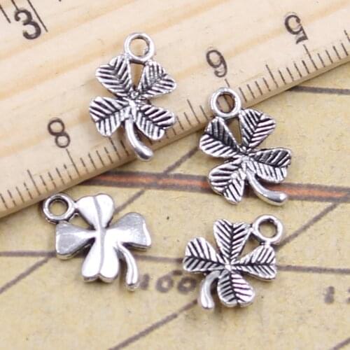 50pcs Charms lucky irish four leaf clover 15x10mm Tibetan Silver Color Pendants Making Findings Handmade Antique DIY Jewelry