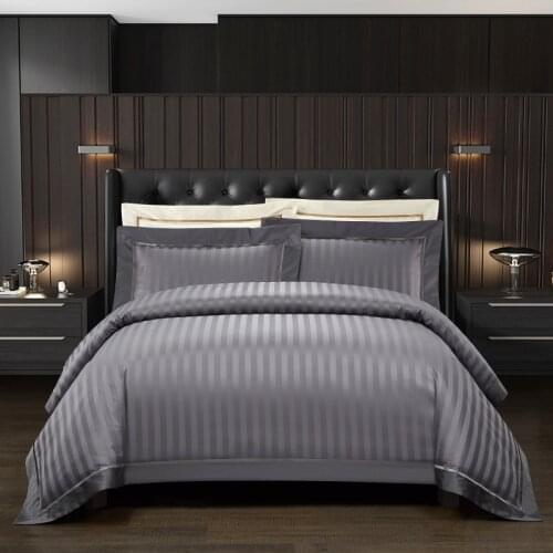 Premium High End 1200TC Egyptian Cotton Dark Red Grey Stripe Bedding Set 4Pcs King size Duvet cover Bed Sheets set Pillowcase