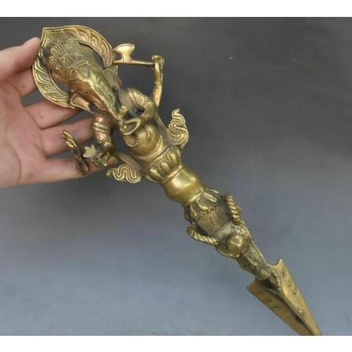 Rare Bronze Gilt Ganapati mammon Elephant God Buddha Phurba Dagger Holder Statue