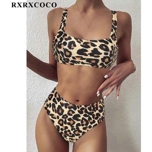 RXRXCOCO High Waist Bikini 2021 Leopard Bikini Women Push Up Printed Swimwear Female Biquini Summer Beachwear Swimsuit Women