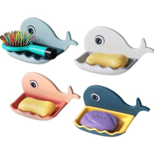 Cute Whale Shape Soap Box Large16.6cm Bath Shower Dish Soap Holders Home Organizer Wall-mounted Drainage Shelf Bathroom Storage