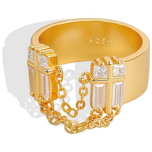 S925 T-shaped Zircon Chain Rings Fashion Brand Wide Open Adjustable Ring for Women Statement Jewelry serpiente Z386