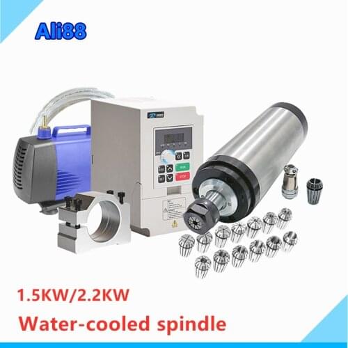 CNC water cooling spindle : 1.5KW/2.2KW 24000RPM spindle motor 1500W/2200W&VFD & 80mm spindle bracket & water pump & collet
