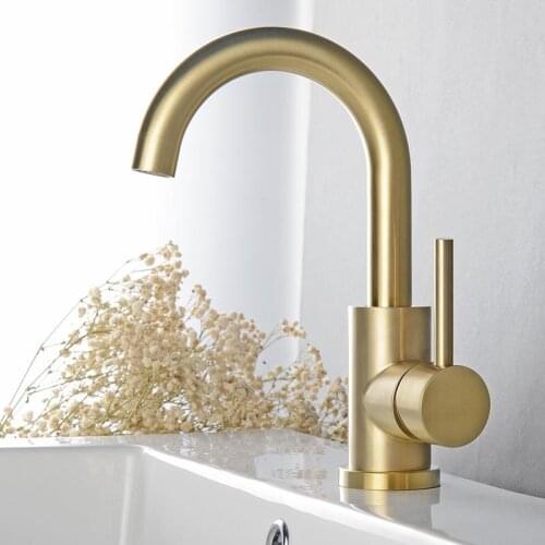 Bathroom Basin Faucet Hot And Cold Water Mixer Single Handle Deck Mounted Water Taps Brushed Gold