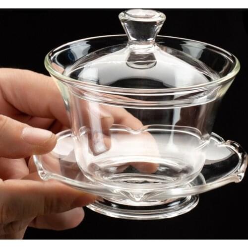 Glass Covered Bowl Teacup Kungfu Tea Set Thickened Transparent Teapot Handmade Large Tea Bowl Household Gaiwan