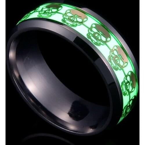 Luminous Ring Silvery Fashion Man Minimalist Skull Stainless Steel Rings Glowing Ring Couple in the Dark Jewelry