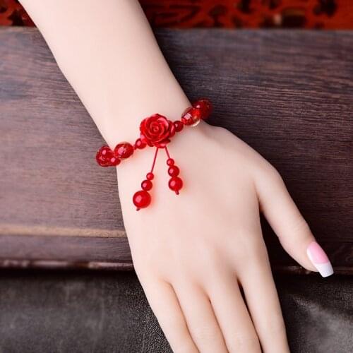 Temperamental Red Chalcedony Crystal Personal Bracelet Simple Exquisite Coloured Glaze Beads Charm Bracelets Woman Bijoux