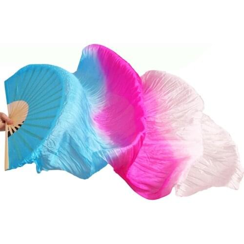 1 Piece Imitation Silk Fan Belly Dance Colorful Handmade Dyed Belly Dancing Performance Props Fan For Children Adults Long Fans