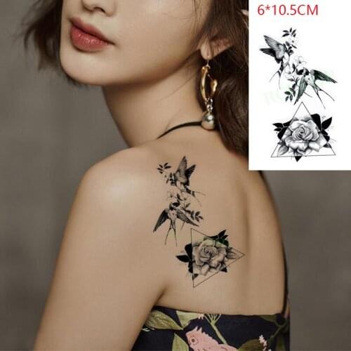 Waterproof Temporary Tattoo Sticker Bird Rose Flower Triangle Pattern Body Art Flash Tattoo Fake Tattoo for Women Men