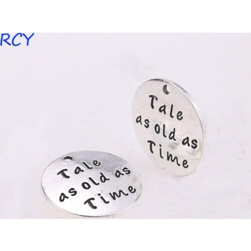 Top Quality 5 Pieces/lot 25mm Letter Printed tale as old as time words saying charms inspiration charm for jewelry making